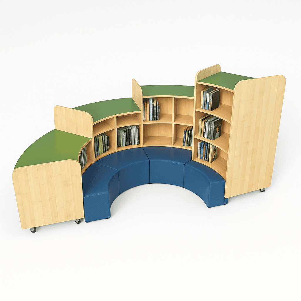 Creative Library Curved Bookcase & Seat Set
