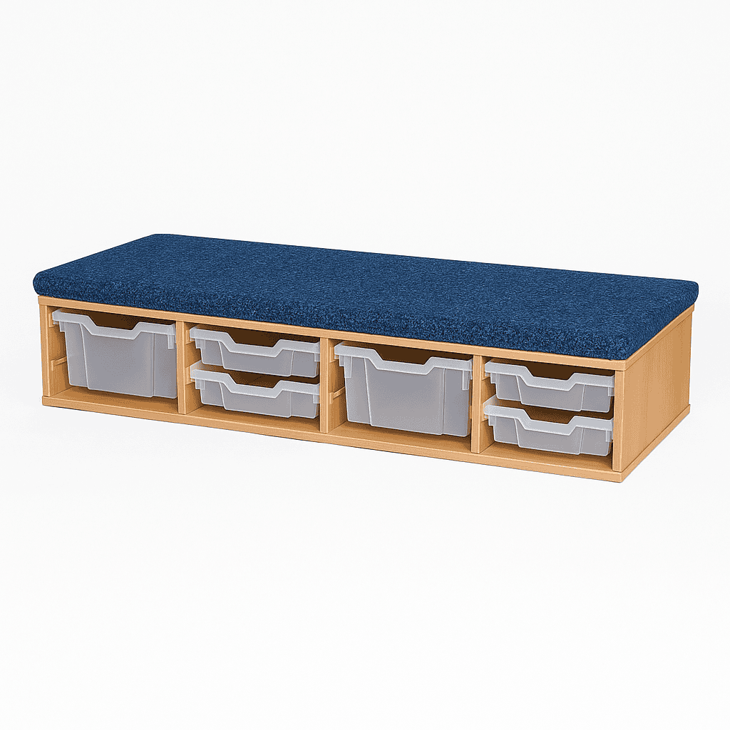 Classroom step with carpeted top and built-in storage – durable unit for early years and primary use