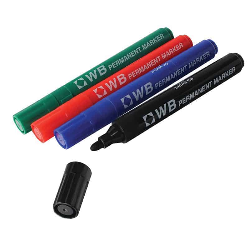 Permanent Markers Bullet Tip Assorted - Pk4