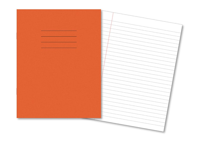 Exercise Books 9x7" 80 Page 8mm Ruled & Margin Orange - Pk100