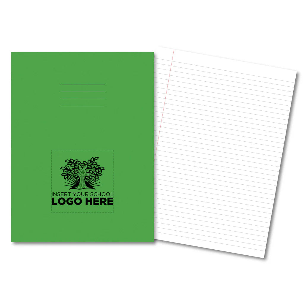 Classic Overprinted Exercise Books A4+ 80 Pages 8mm Ruled & Margin Light Green - Pk45