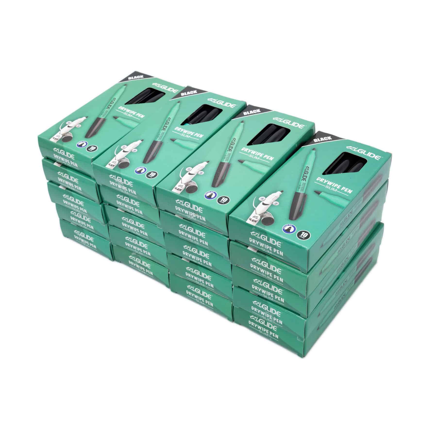 EziGlide Fine Tip Whiteboard Drywipe Marker Pens - Black