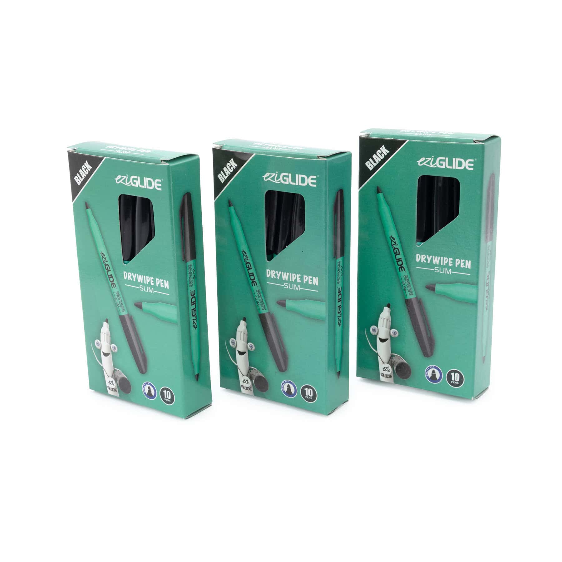 EziGlide Fine Tip Whiteboard Drywipe Marker Pens - Black