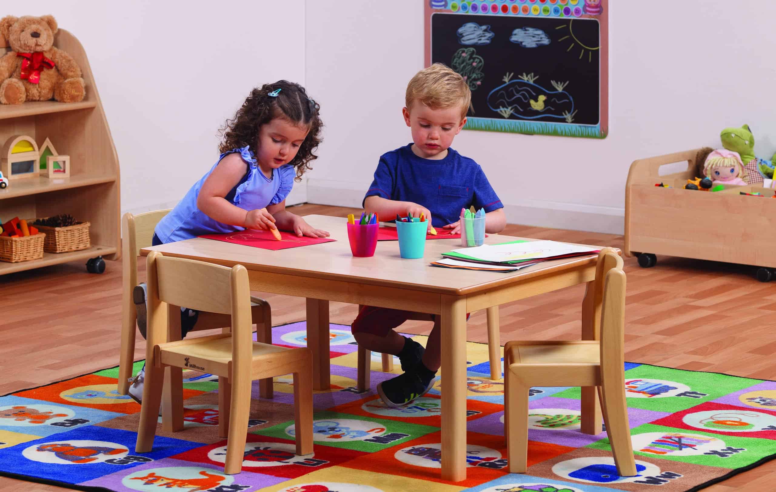 Small Rectangle Table with 4 Beech Stacking Chairs