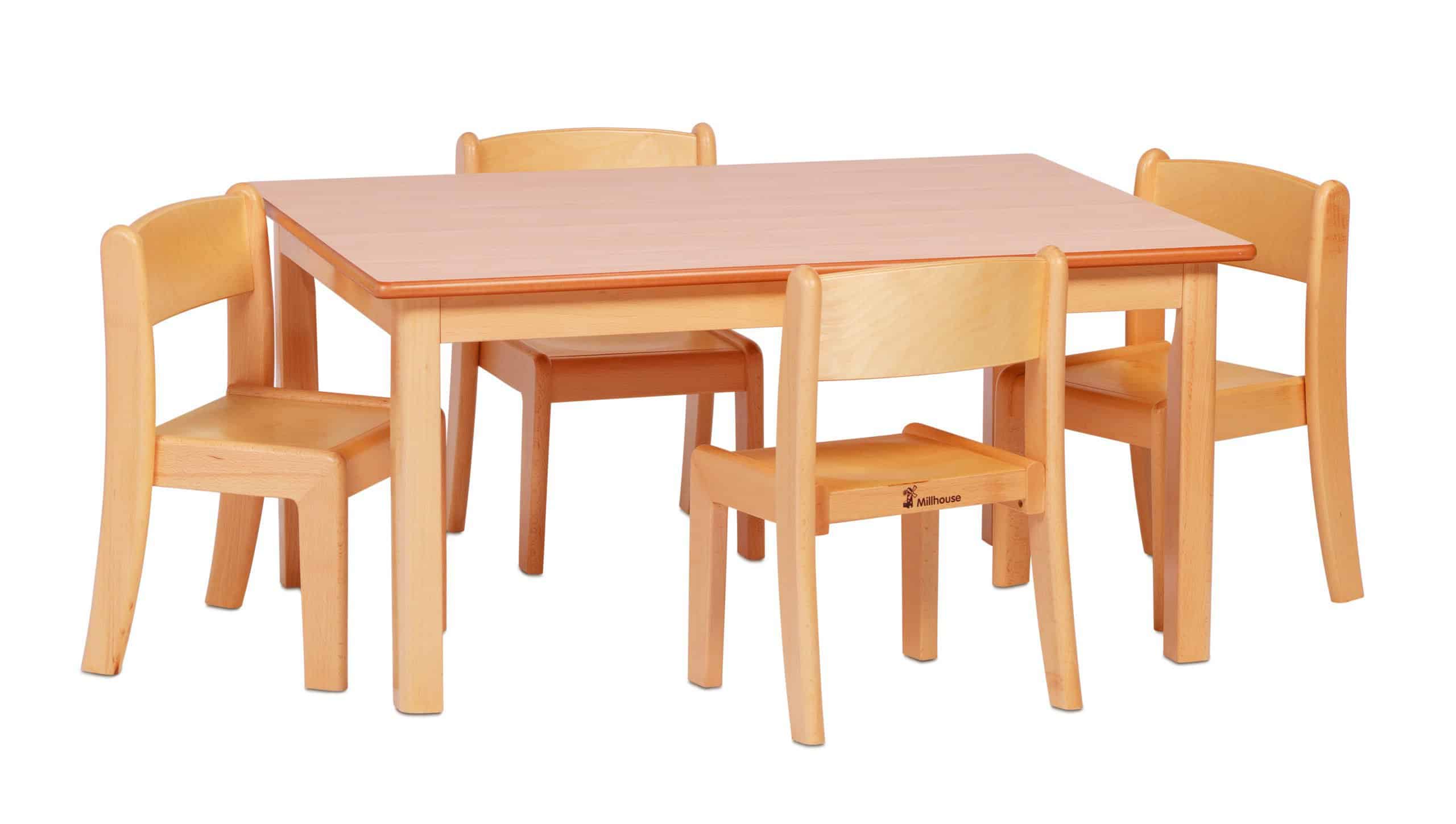 Small Rectangle Table with 4 Beech Stacking Chairs