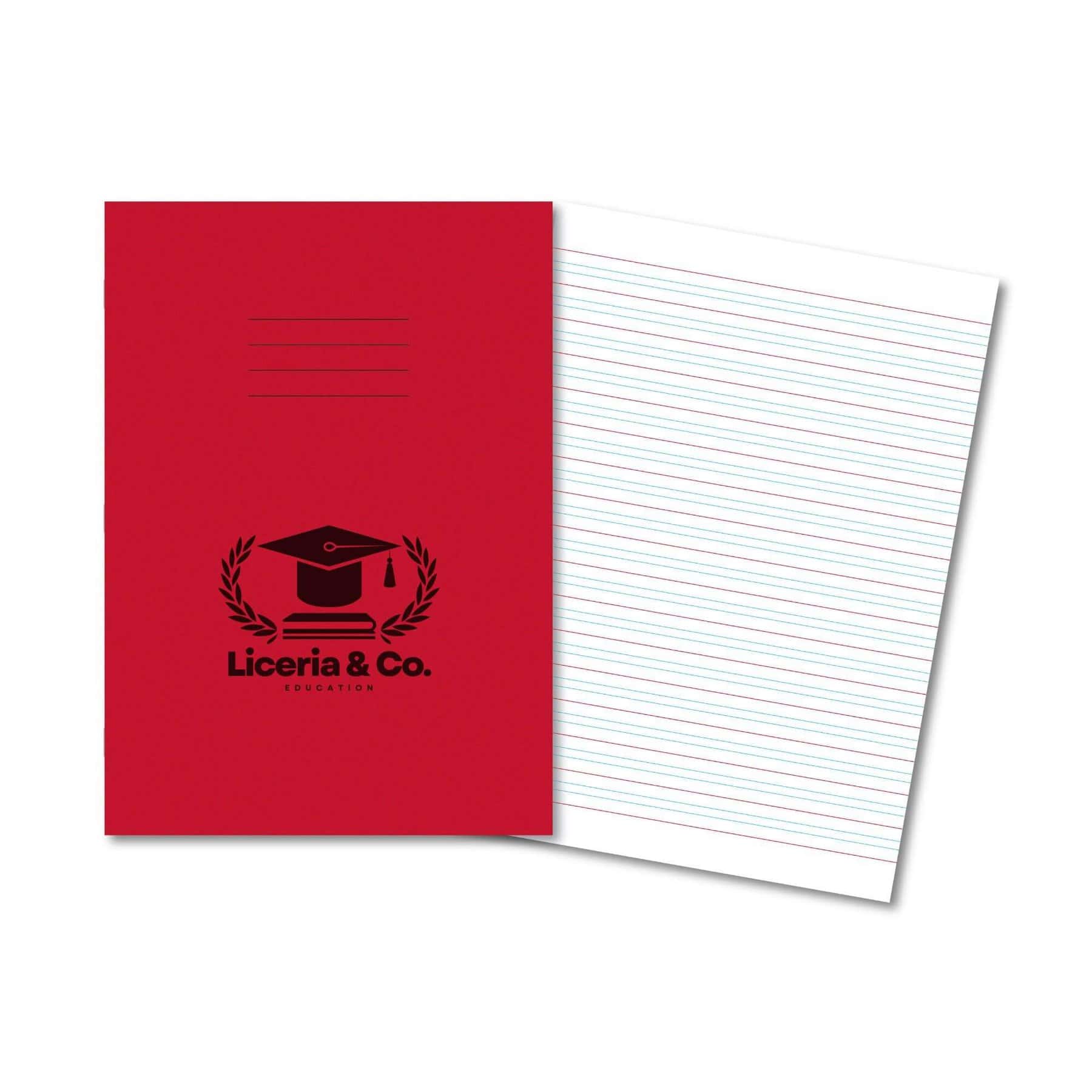 Classic Overprinted Exercise Book A4 80 Pages 6,4,6mm Handwriting Lines - Red 50 Pack