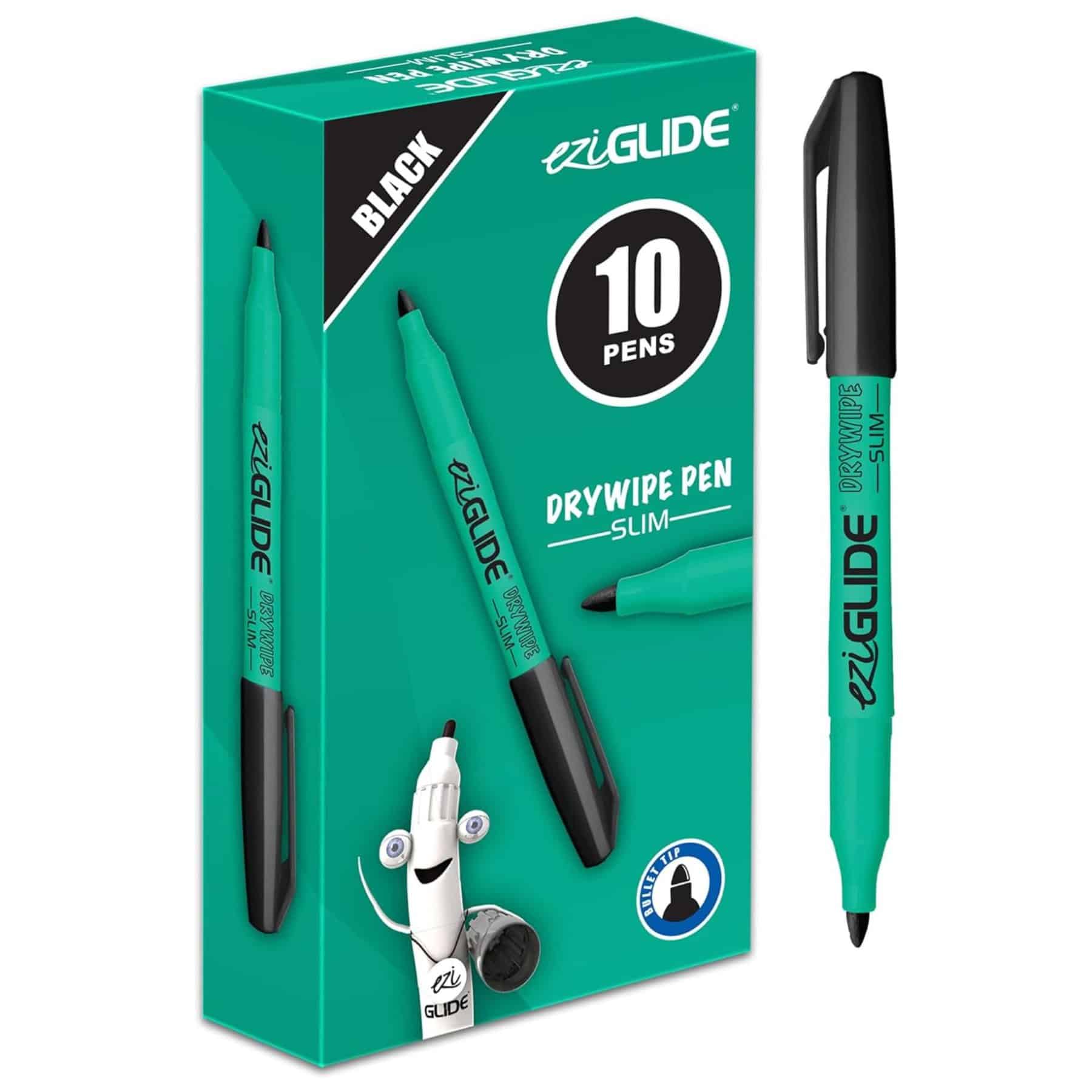 EziGlide Fine Tip Whiteboard Drywipe Marker Pens - Black