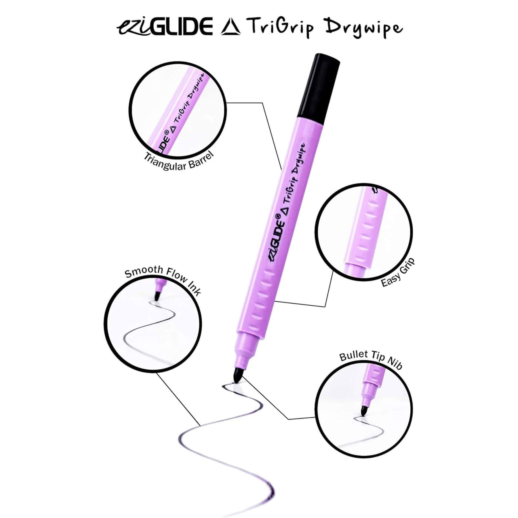 EziGlide TriGrip Drywipe Whiteboard Marker Pens Black – Pk35