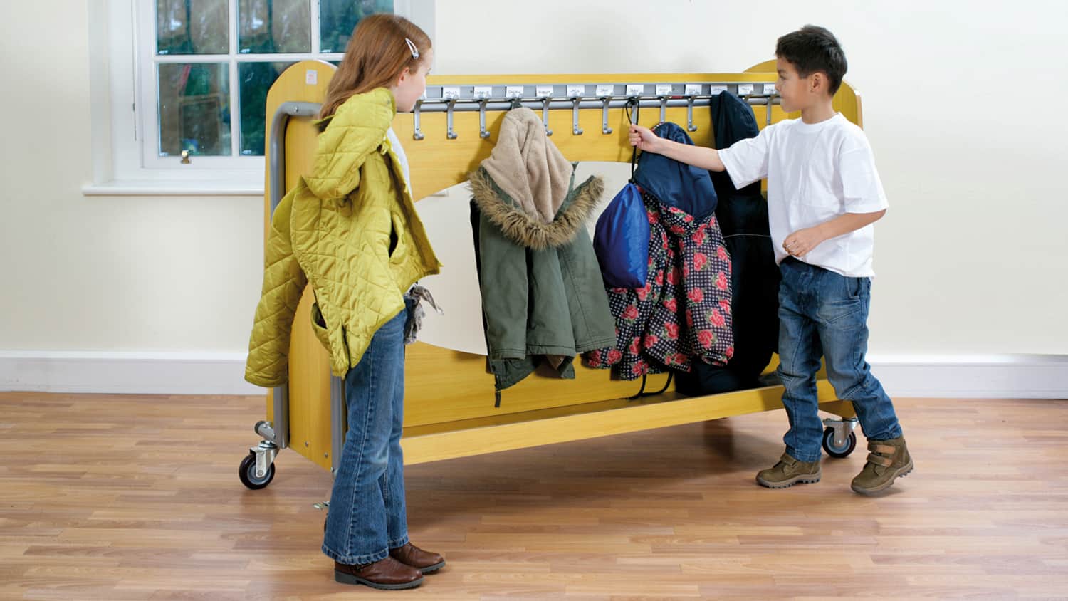 Double Sided Cloakroom Trolley With 30 Coat Hooks
