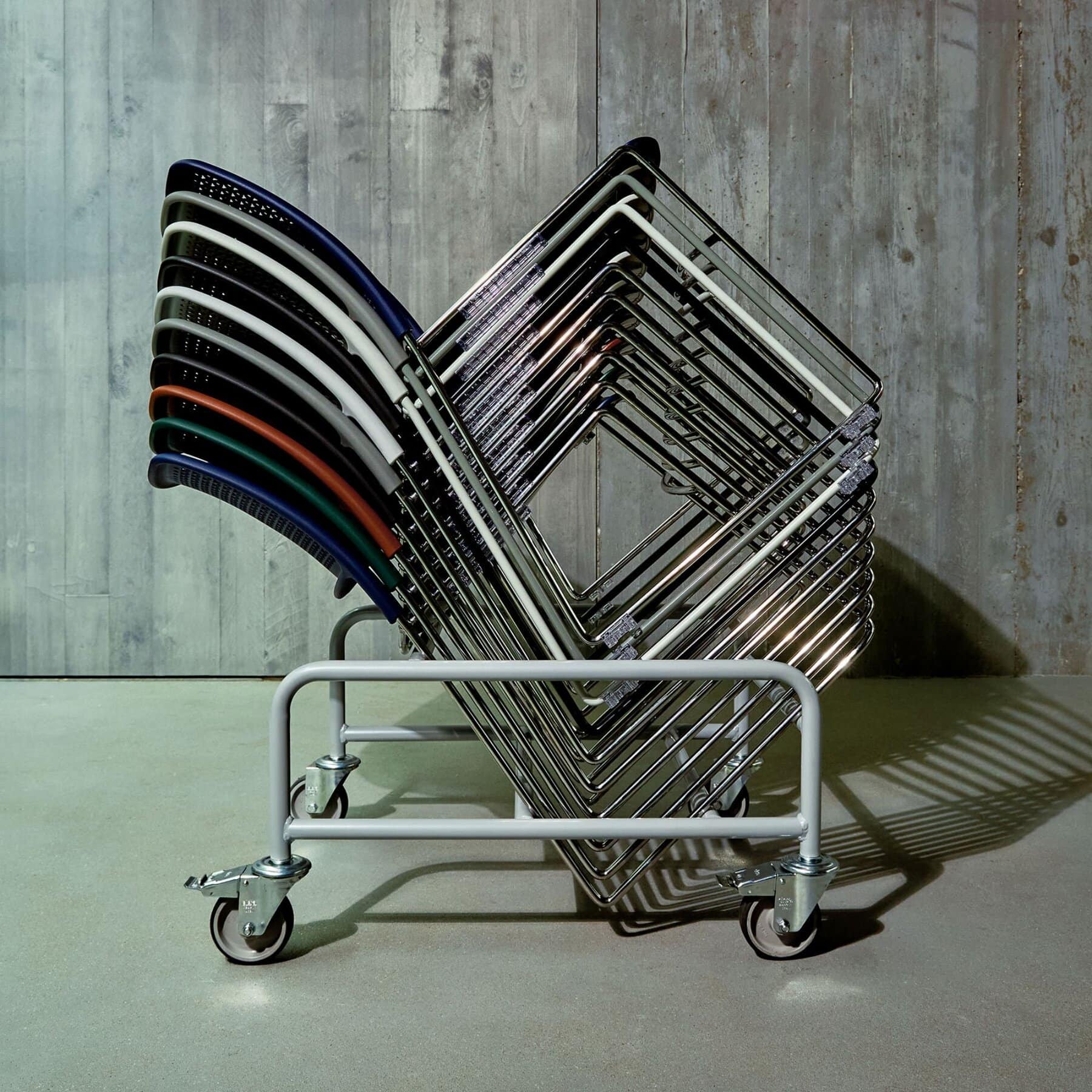 Grafton Chair Dolly holding stacked skid base chairs – durable transport solution for schools