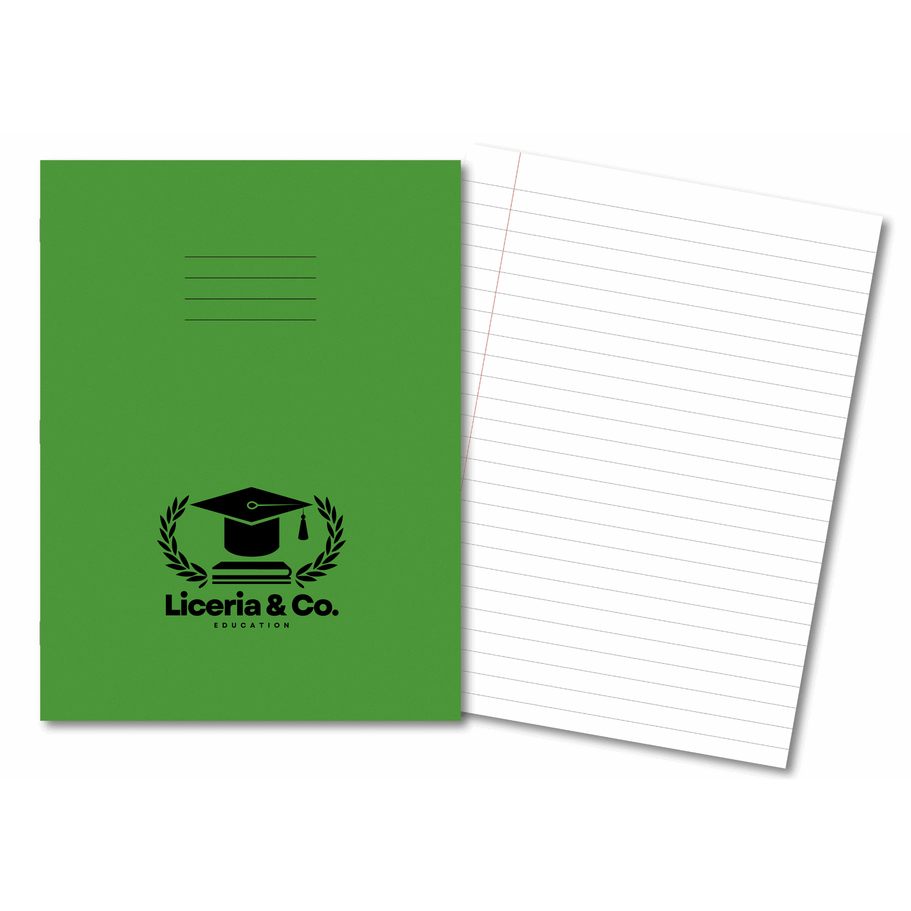 Overprinted Exercise Books A4 80 Pages 8mm Ruled & Margin Light Green - Pk50