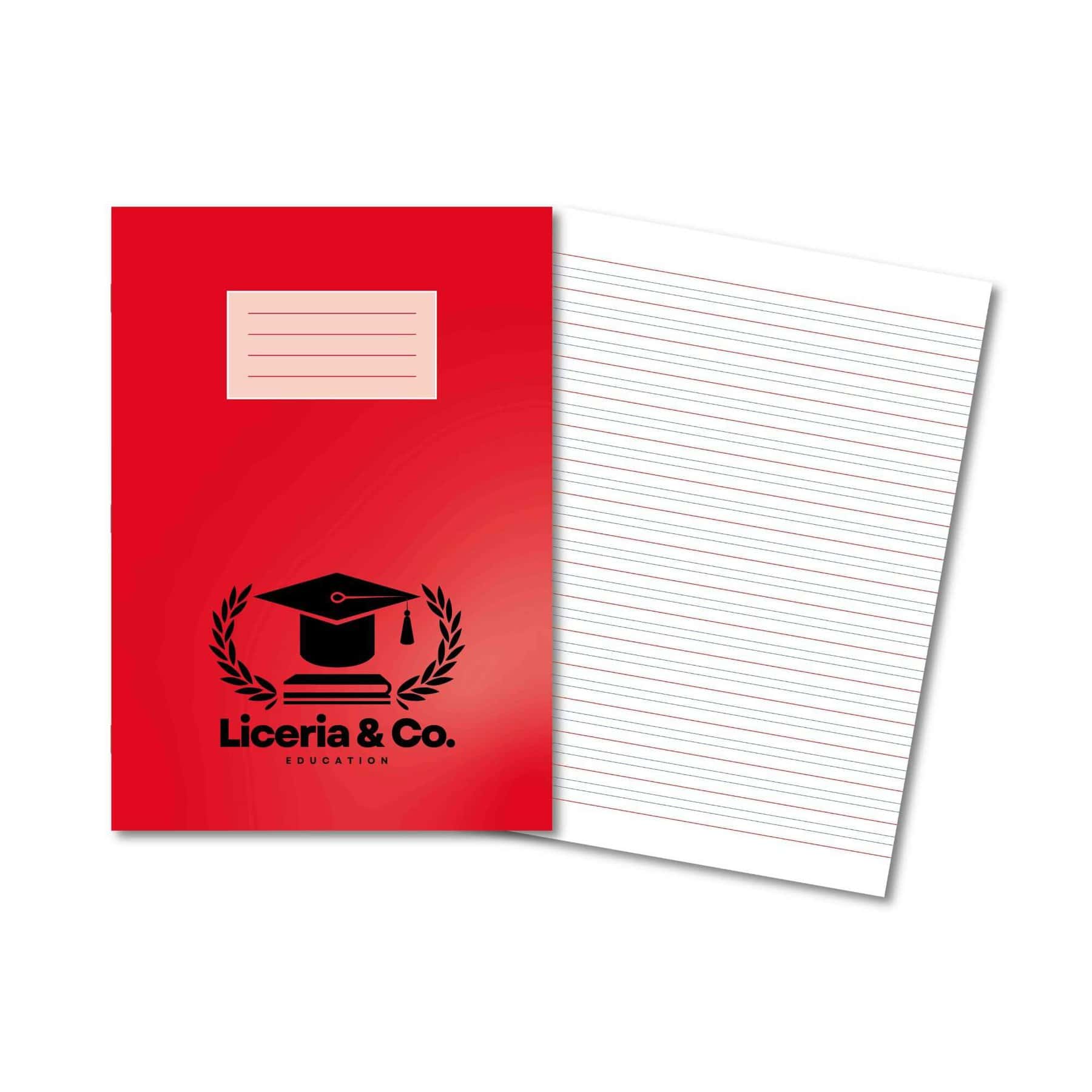 Overprinted Oxford Exercise Books A4 80 Page Red/Black Handwriting Lines 6,4,6mm Bright Red Cover - Pk50