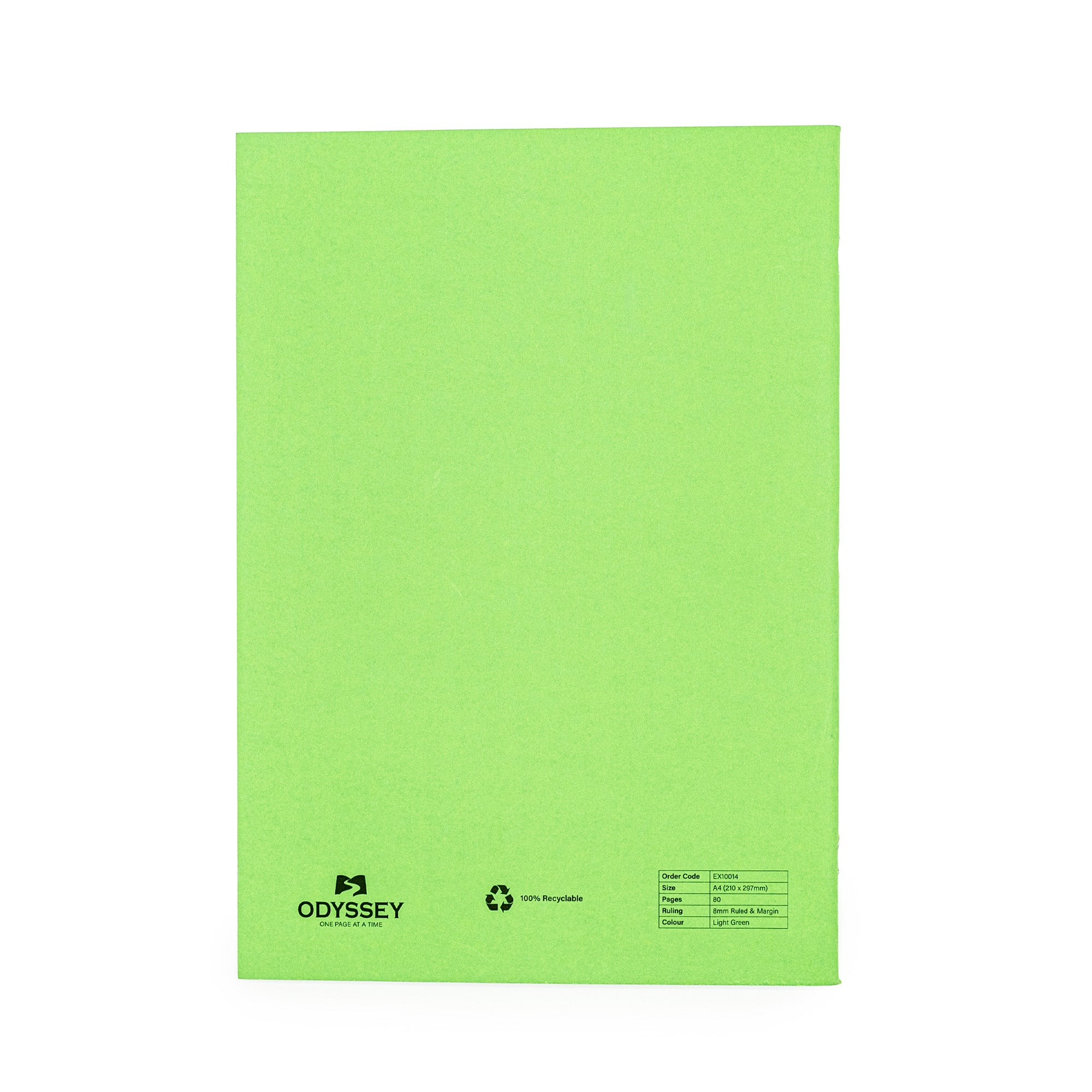Odyssey Exercise Books A4 80 Page 10mm Ruled & Margin Light Green - Pk50