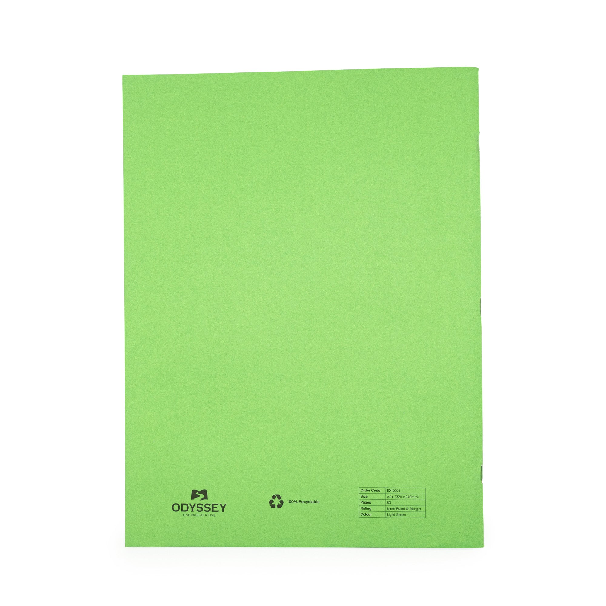 Odyssey Exercise Books A4 80 Page Top Blank/Bottom 15mm Ruled Light Green - Pk50