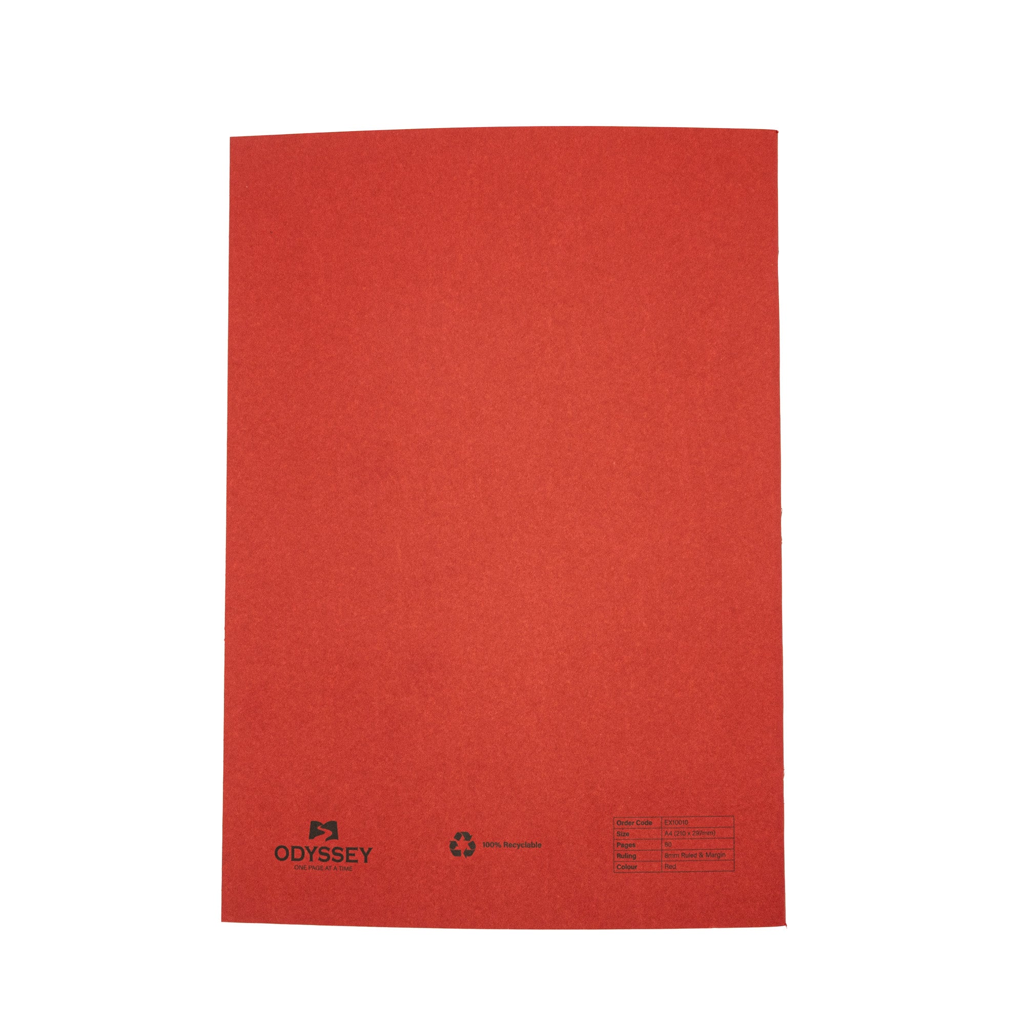 Odyssey Exercise Books 9x7" 80 Page 8mm Ruled & Margin Red - Pk50