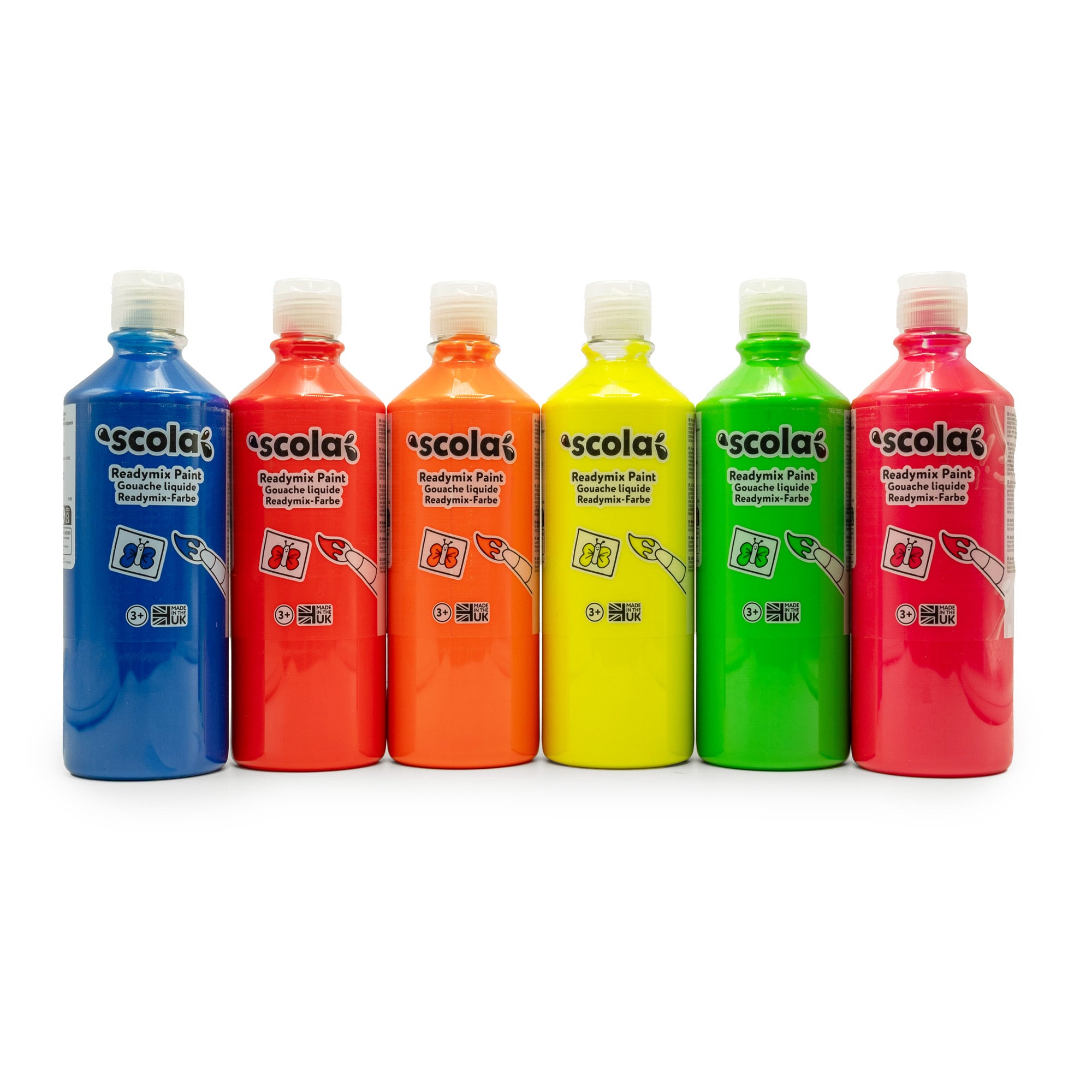 Fluorescent Ready Mix Paints 500ml Assorted - Pk6
