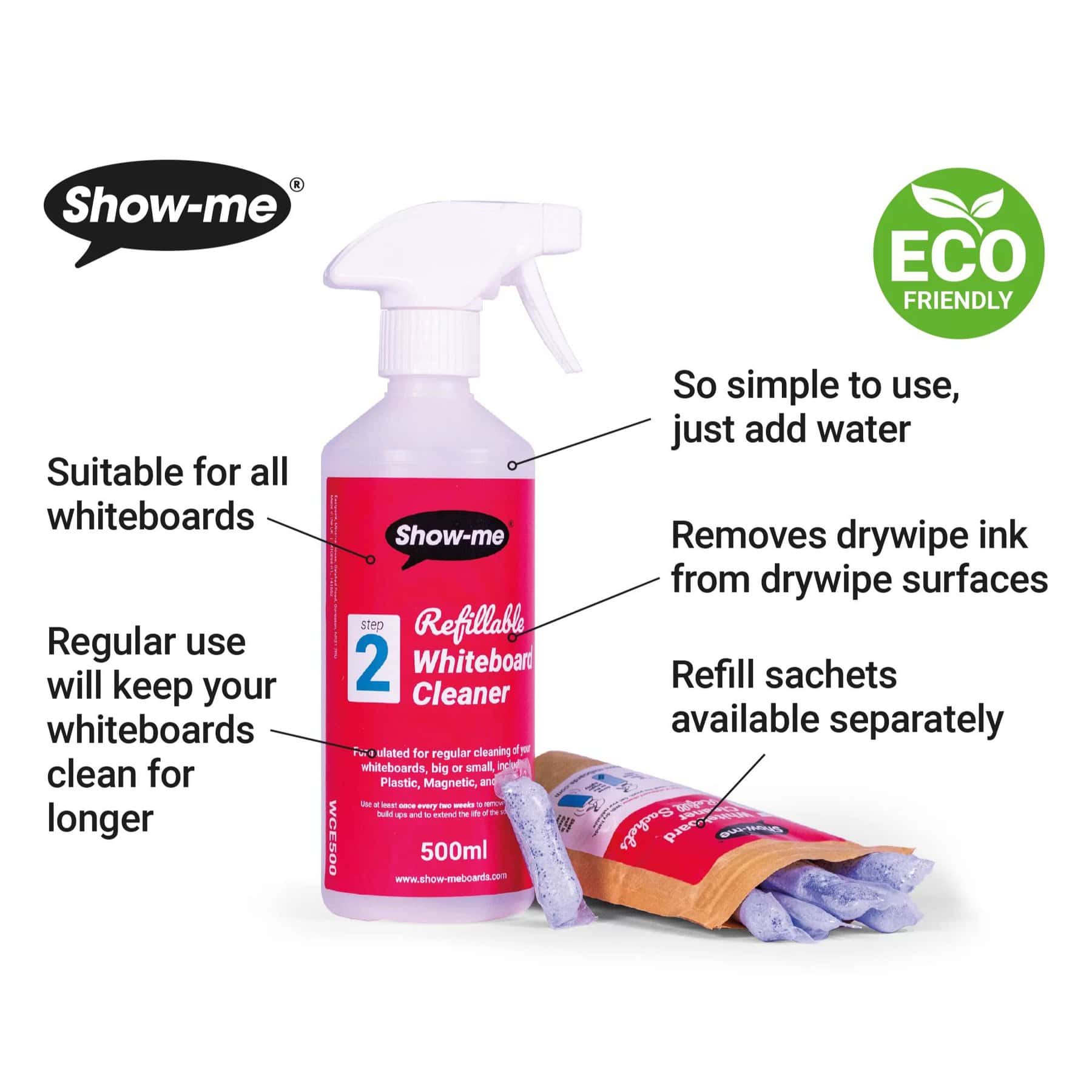Show-me Stage 2 Refillable Everyday Whiteboard Cleaner Kit 500ml