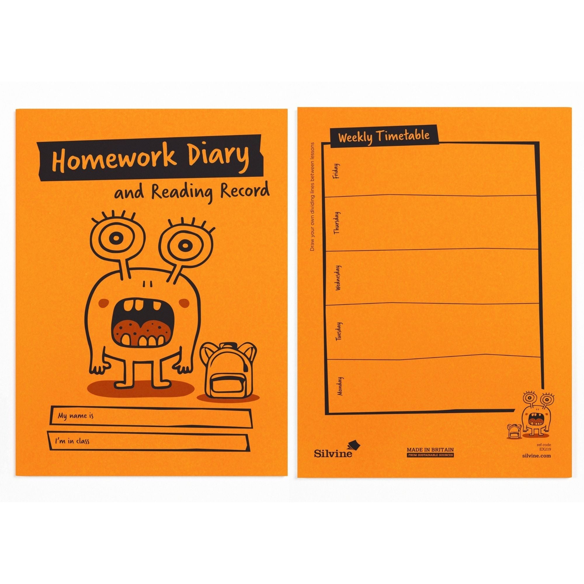 Silvine Homework Diary and Reading Record - Pk30