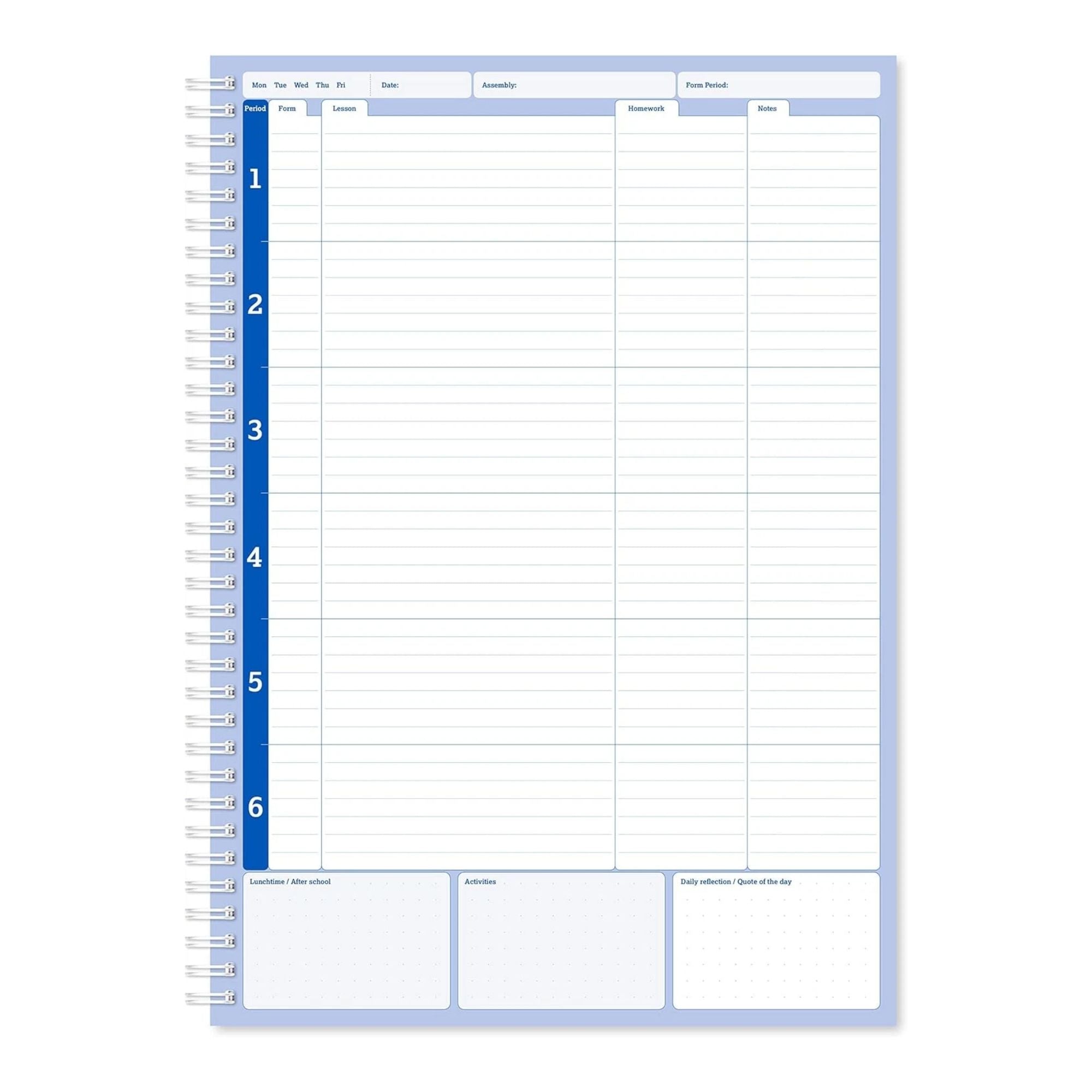 Silvine Teacher Academic Planner A4/A5 6 Period - Blue - Each