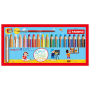 Stabilo Woody 3-in-1 Multi-Use Colour Pencils + Sharpener + Brush - Assorted Colours - Pk18