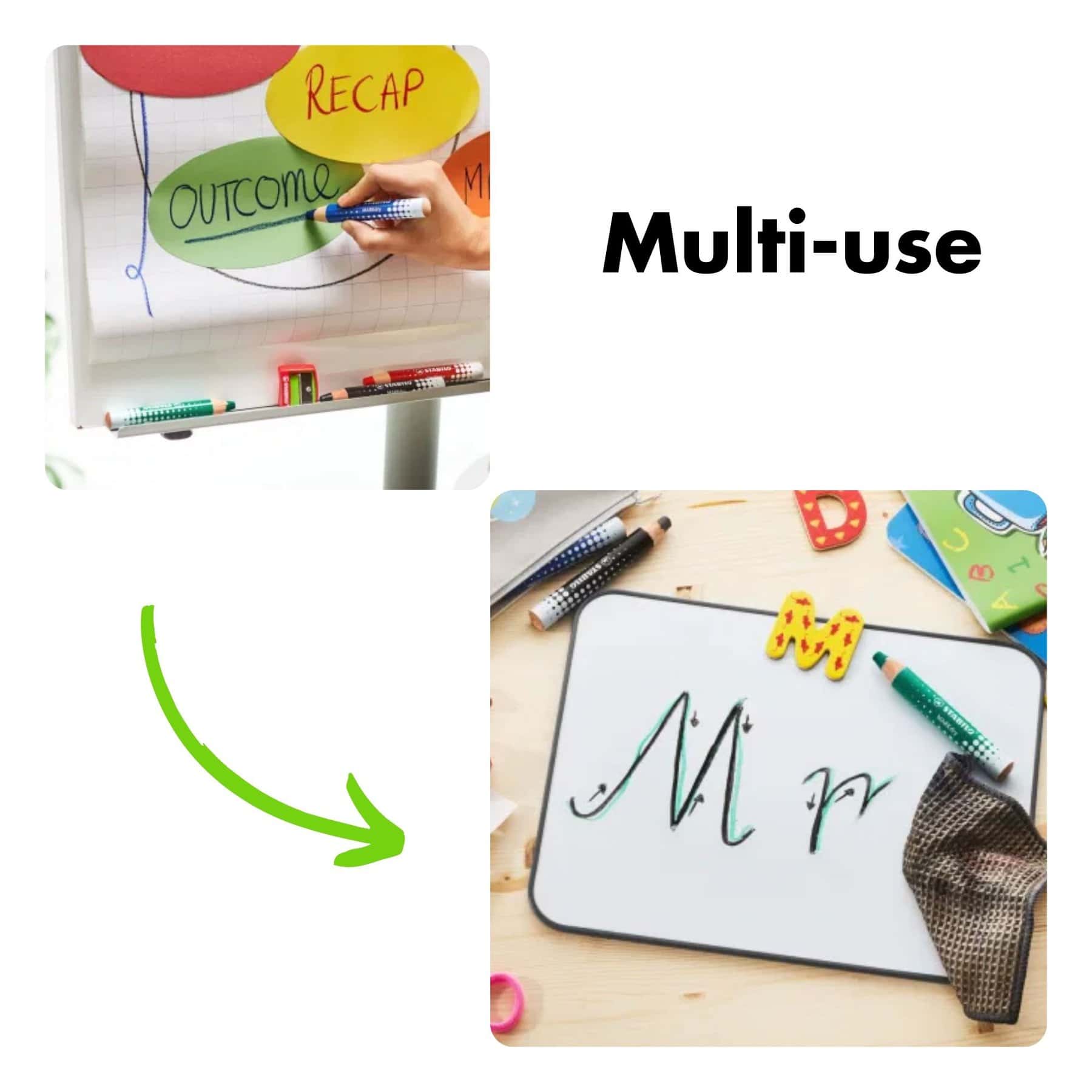 Stabilo MARKdry Whiteboard & Flipchart Pencil Markers Kit with Sharpener + Wiping Cloth - Assorted Colours - Pk4