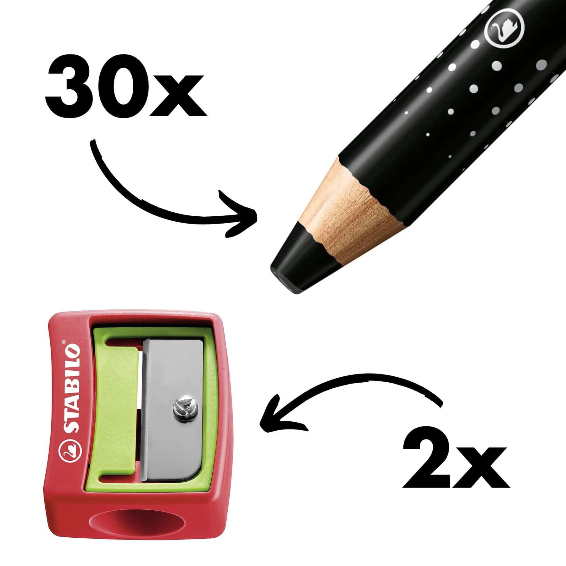 Stabilo MARKdry Whiteboard and Flipchart Markers - Classpack Black with 2 Sharpeners - Pk30
