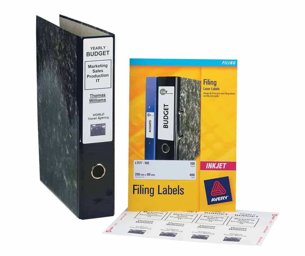 A4 Avery Lever Arch Labels - 4 Per Sheet - Pk25