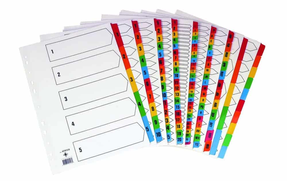White Board Multi-Colour Tabbed Indexes